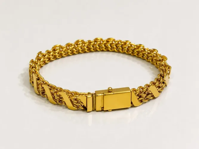 Pulseira Masculina Elo Trançado Banhada a Ouro 18K (750) Premium