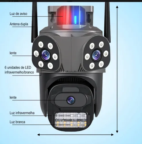 Câmera Tripla Inteligente 360° Wifi 4k Ultra Interna Externa