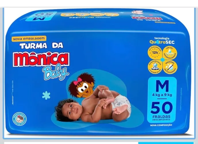Fralda Turma da Mônica TAM M com 50 unidades
