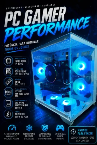 PC Gamer Core I7 8700 RTX 2060 Super 8GB - Completo -Até 12 X 345,00 Sem Acréscimo !!!