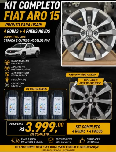 Rodas aro 15 Fiat Strada 2025 novas + pneus novos 