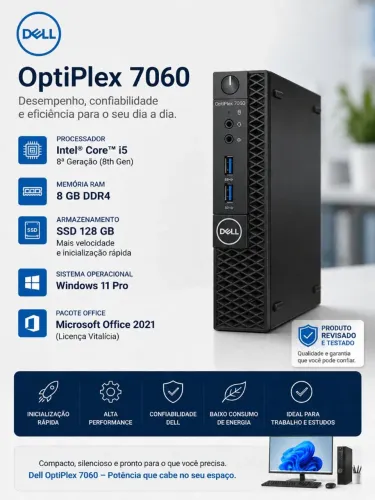 Dell optiplex mini 7060 i5 8 th 8 GB RAM SSD 120 gigas 