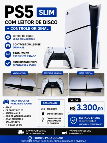 ? PlayStation 5 Slim com Leitor + Controle Original