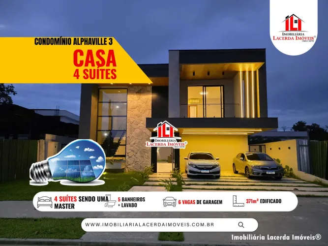 Alphaville Manaus 3 - Casa duplex com 4 suítes, Casa com energia solar toda climatizada