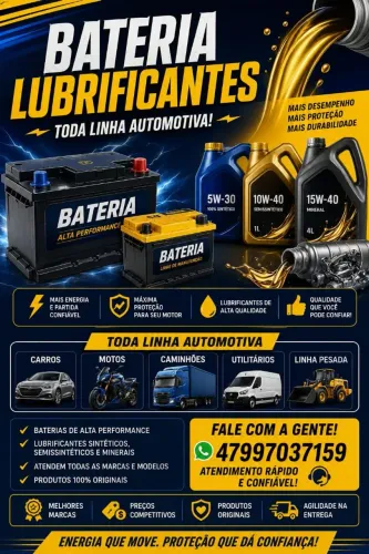 Venda de bateria automotivas e lubrificantes para carros moto e caminhonoes máquinas pesad