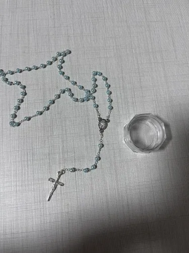 terço azul delicado com caixinha lindo para presente