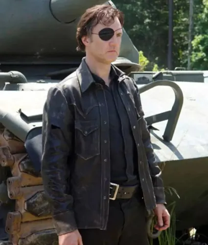 jaqueta de couro preto the walking dead governador