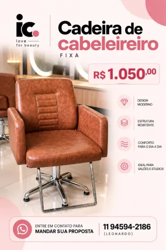 Cadeira de Cabeleireiro Fixa Marrom - Moderna e Confortável
