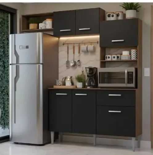 Armário de cozinha compacta 196cm Aura madesa 01 RPG preto 
