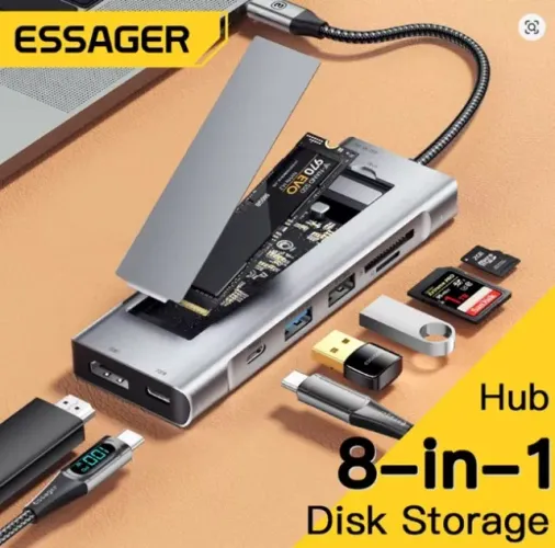 Hub USB C com Slot SSD M.2 NVMe HDMI 4K Carregamento 100W