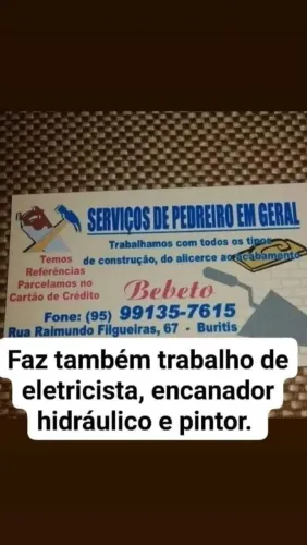 Pedreiro, eletricista, encanador hidráulico e pintor.