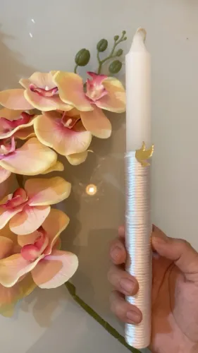 Vela decorada para batizado, comunhão e crisma.