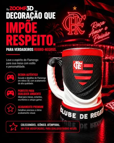 Caneca Flamengo 500ml Térmica - Impressão 3D