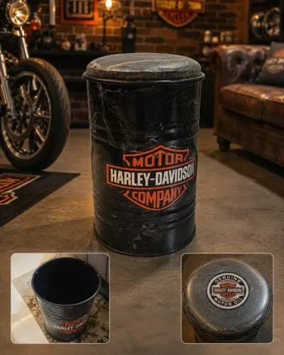 Baú / Tambor Decorativo Harley-Davidson - Estilo Garage, Moto Bar e Área Gourmet