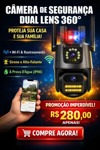CÂMERA 4K LENTE DUPLA Proteja sua família com tecnologia avançada!
