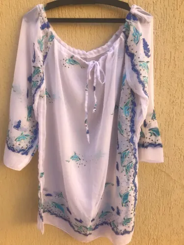 Vestido Saída De Praia Branca Com Golfinhos Da Bali One (Usado)