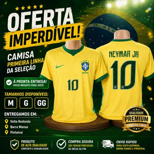 Camisa Seleção Brasileira Neymar Jr. Nº 10 - Primeira Linha | Pronta Entrega