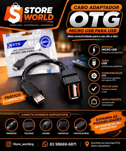 Cabo Otg V8 Micro USB - Produto novo. Loja Store World