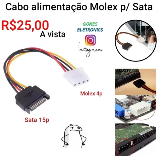 Cabo de força conexão Molex 4 Pinos para Sata (Loja Fisica)