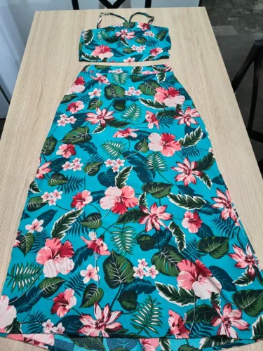 Conjunto Saia Longa E Cropped Floral Tropical - Tam M
