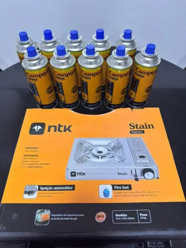 Kit Fogareiro NTK Inox + 10 Cilindros de Gás NTK
