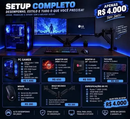 Vendo setup gamer ou peças individuais, computador, mouse, teclado, monitor,etc