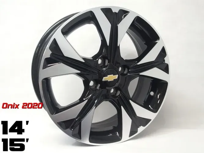 Roda aro 14 chevrolet onix turbo preta com diamantado 4x100 jogo