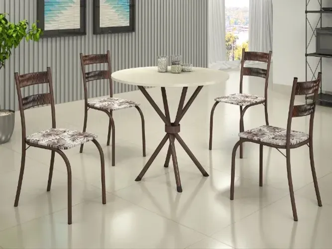 Conjunto Mesa Tubular Macaé c/ 4 Cadeiras Ratam Marrom/Off White Receba Amanhã