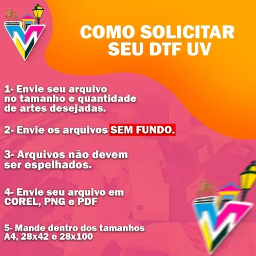 Impressão DTF UV em altíssima qualidade.. 29cm x100 ou 58x50