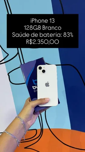 iPhone 13 / 128GB / Branco / Saúde de bateria 83% / R$ 2.350,00 