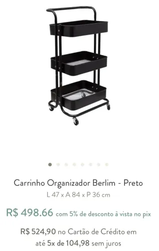Carrinho Organizador Berlim Preto
