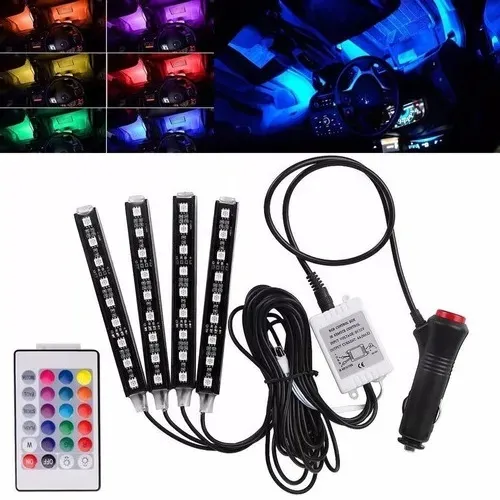 Kit Iluminação Interior Carro Luz Led Rgb C/controle 12v