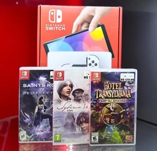  Nintendo Switch Oled Console 64GB - WITH + 3 JOGOS - PRODUTO NOVO COM GARANTIA 