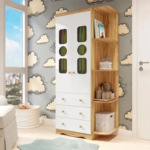 Roupeiro 2 Portas Tedy com Prateleira, 100% MDF - Peroba
