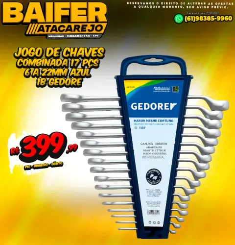 Jogo de Chaves Combinada 17 Pçs 6 a 22mm Azul 1b Gedore