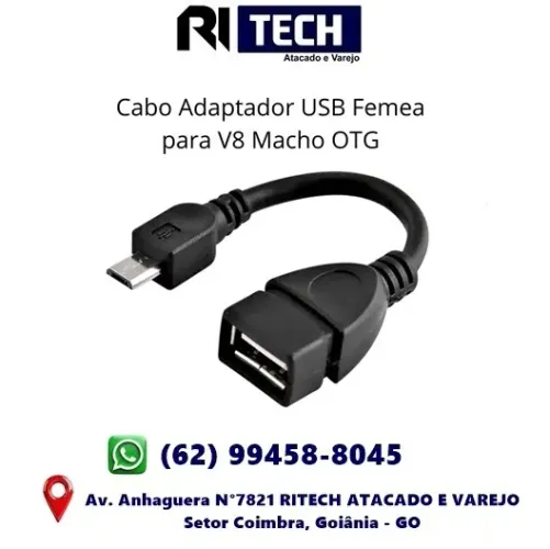 Cabo Adaptador USB Femea para V8 Macho OTG