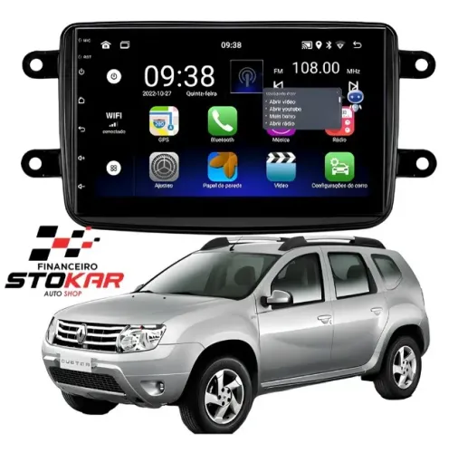 Duster/Oroch Central Multimídia 9" pol Android Carplay Android Auto Sem Fio
