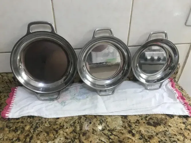 Jogo de 03 Travessas / Baixelas de Inox Redondas