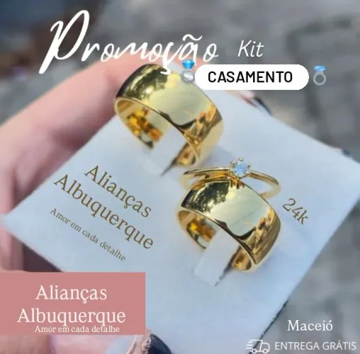 KIT TRIO DE ALIANÇAS NOIVADO E CASAMENTO