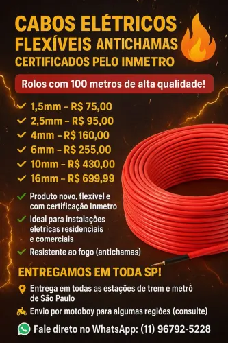 Cabos elétricos flexível antichamas certificado pelo Inmetro 