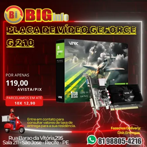 Placa De Vídeo Geforce G 210 Pcyes Nvidia 1gb Ddr3 64 Bits