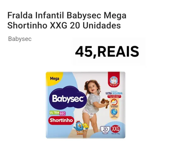 Fralda babysec xxg Shortinho,veste ate 22 kg