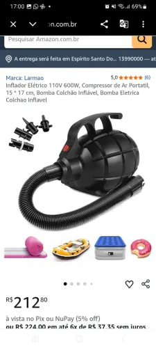 Compressor de ar elétrico p bote inflável colchão entre outros