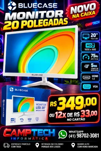 Monitor Bluecase 20 Polegadas LED HDMI VGA 75Hz Branco *Entrego*parcelo