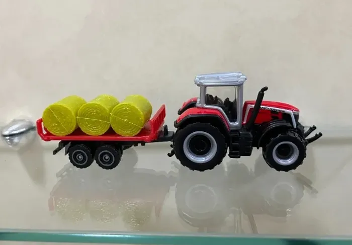 miniatura Trator Ferguson agro com trailer carretinha 3 rolos grama esc 1/64