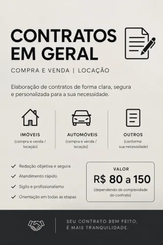 FAÇO CONTRATOS PROFISSIONAIS, DE ACORDO COM A LEGISLAÇÃO VIGENTE.