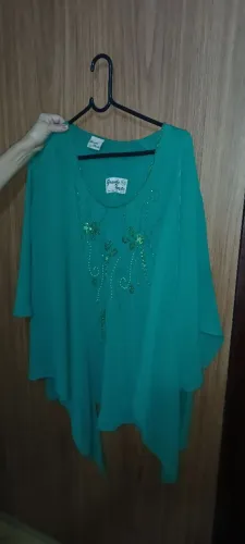 Conjunto 3 peças verdes de crepe com bordado