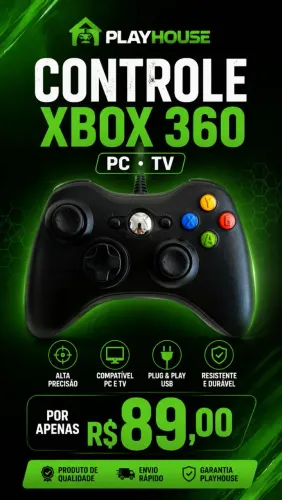 Controle Xbox 360 Tv Pc fio novo