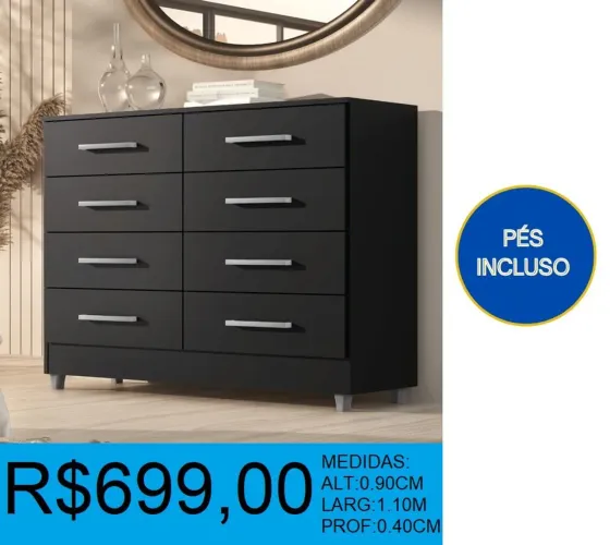 CÔMODA 8 GAVETAS - PAGUE SOMENTE NA ENTREGA