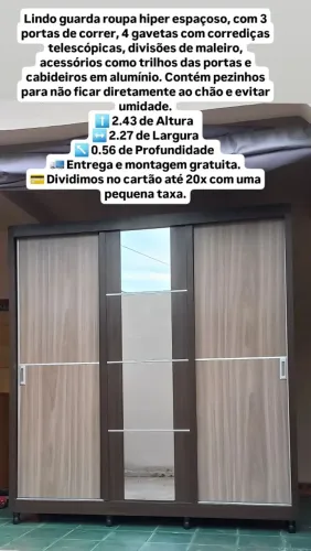 Entrega e montagem gratuita, Guarda roupa espaçoso 3 portas de correr, 4 gavetas e espelho